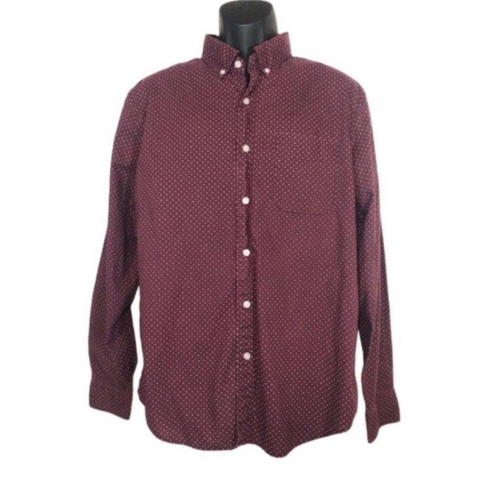American Eagle Outfitters AEO Men's Size Large Button Down Shirt Maroon & White
